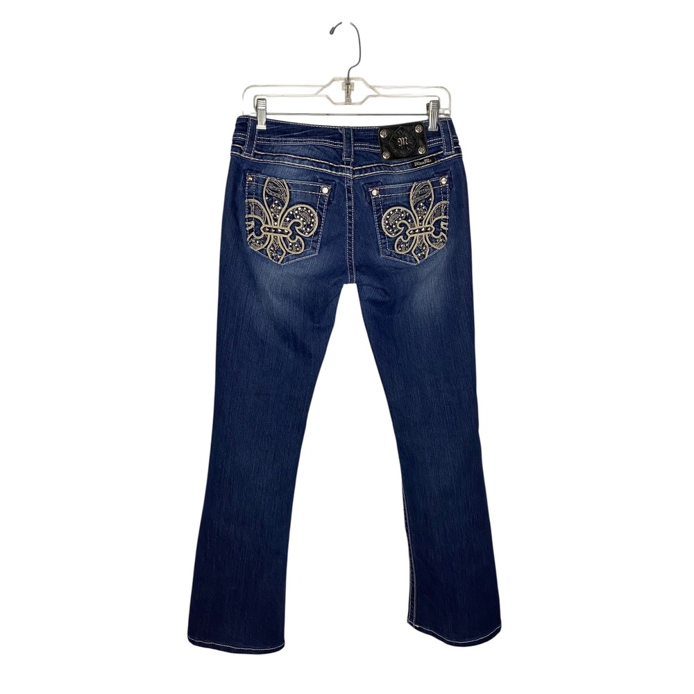 Miss Me JP5897B3 Women Bootcut Blue Jeans Fleur De Lis Rhinestone Size 28x30